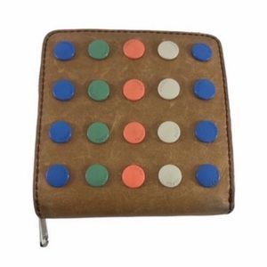 Fossil Square Wallet Brown Leather Colored Circle Buttons